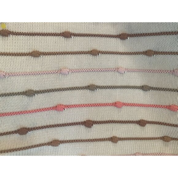Cotton Throw Blanket With Textured Dot Pattern & Stripes Soft Cream Pink & Brown - Picture 2 of 6